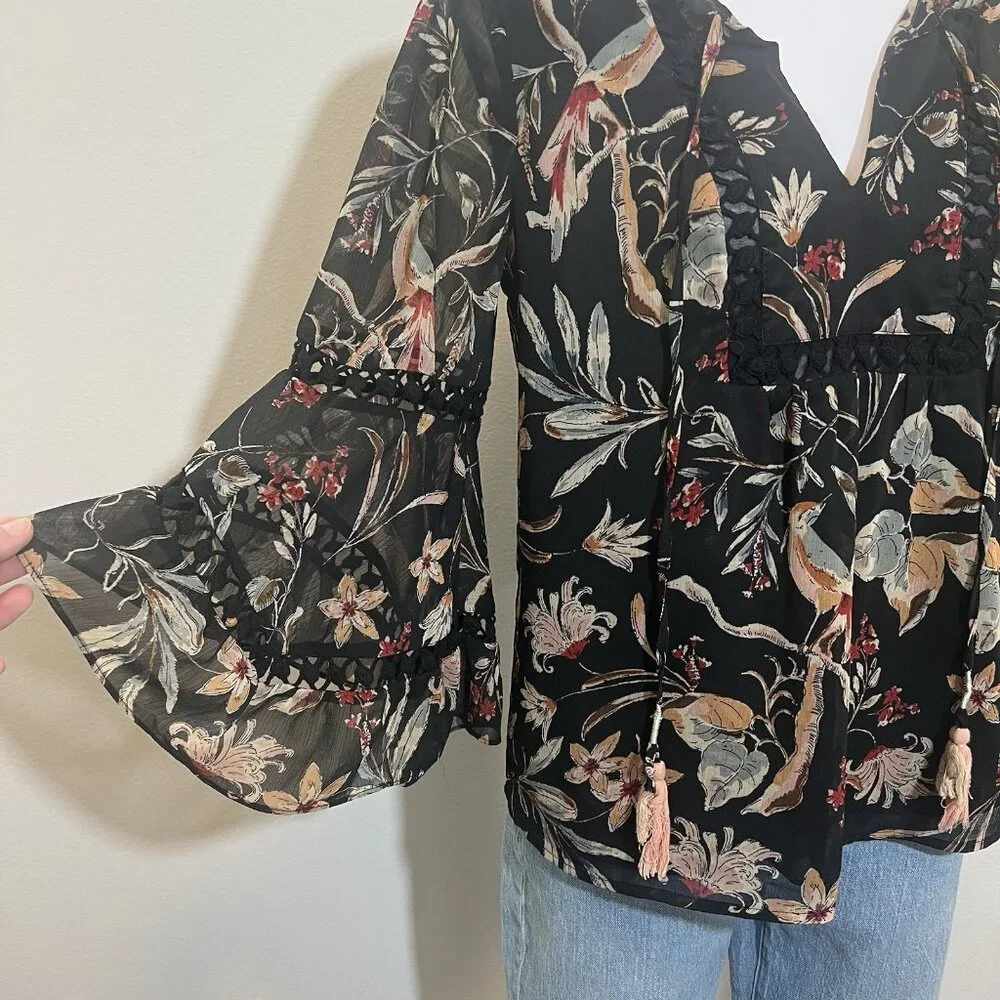 Anthropologie Maeve Odette Floral Peasant Blouse Size XS Bell Sleeves Lined - Picture 12 of 13